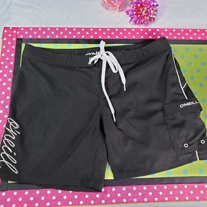 O'Neill Board Swim Shorts Black sz 5 Logo Spellout Tie